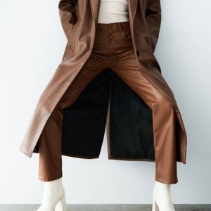 Zara Brown leather straight leg pants